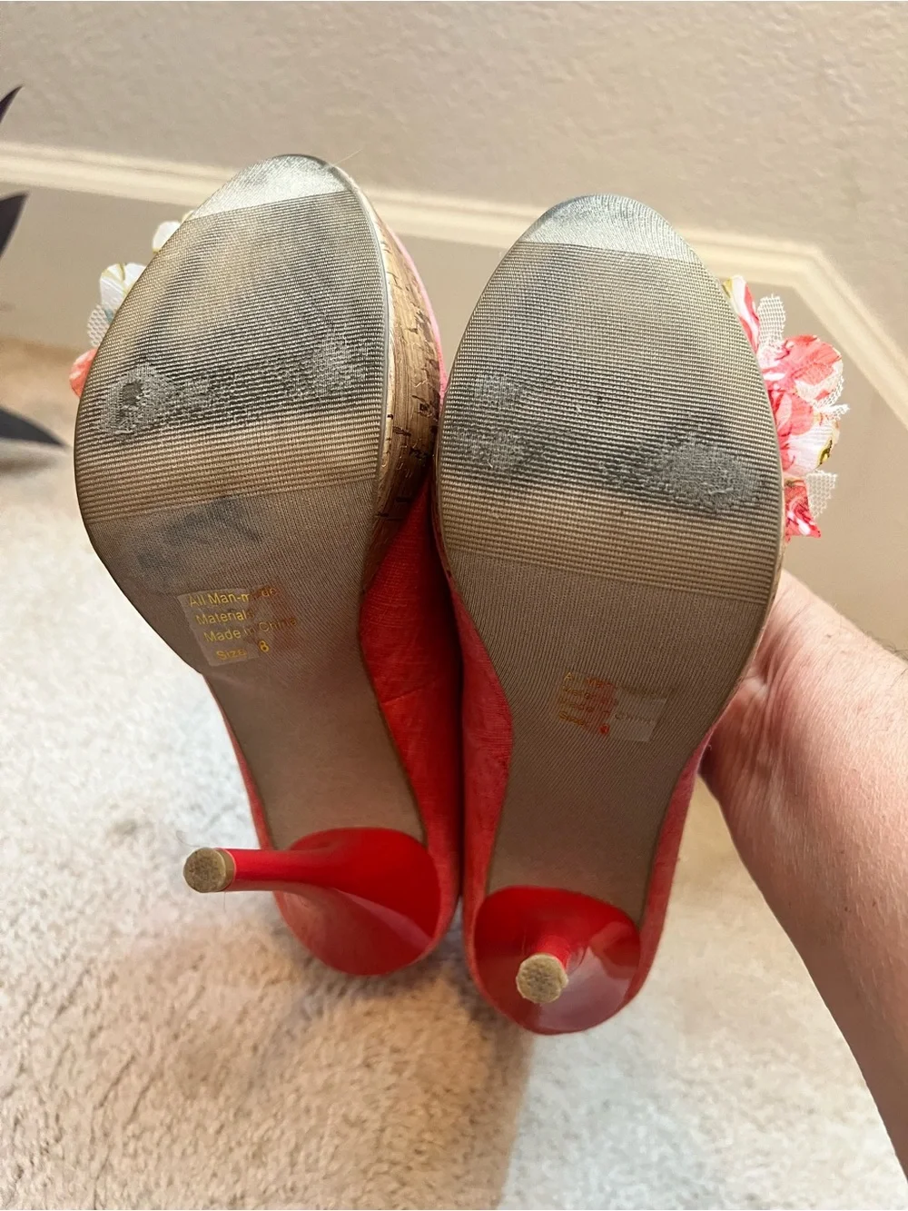 Women's Coral Peach Platform Pumps with Floral Accent 8 Feminine Sexy Gorgeous